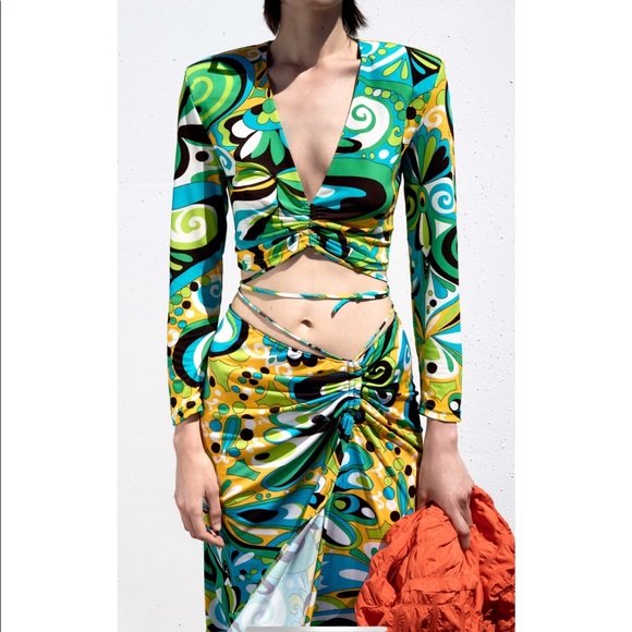 Zara printed skirt SET , coord set ,retro, stretch - Picture 1 of 15